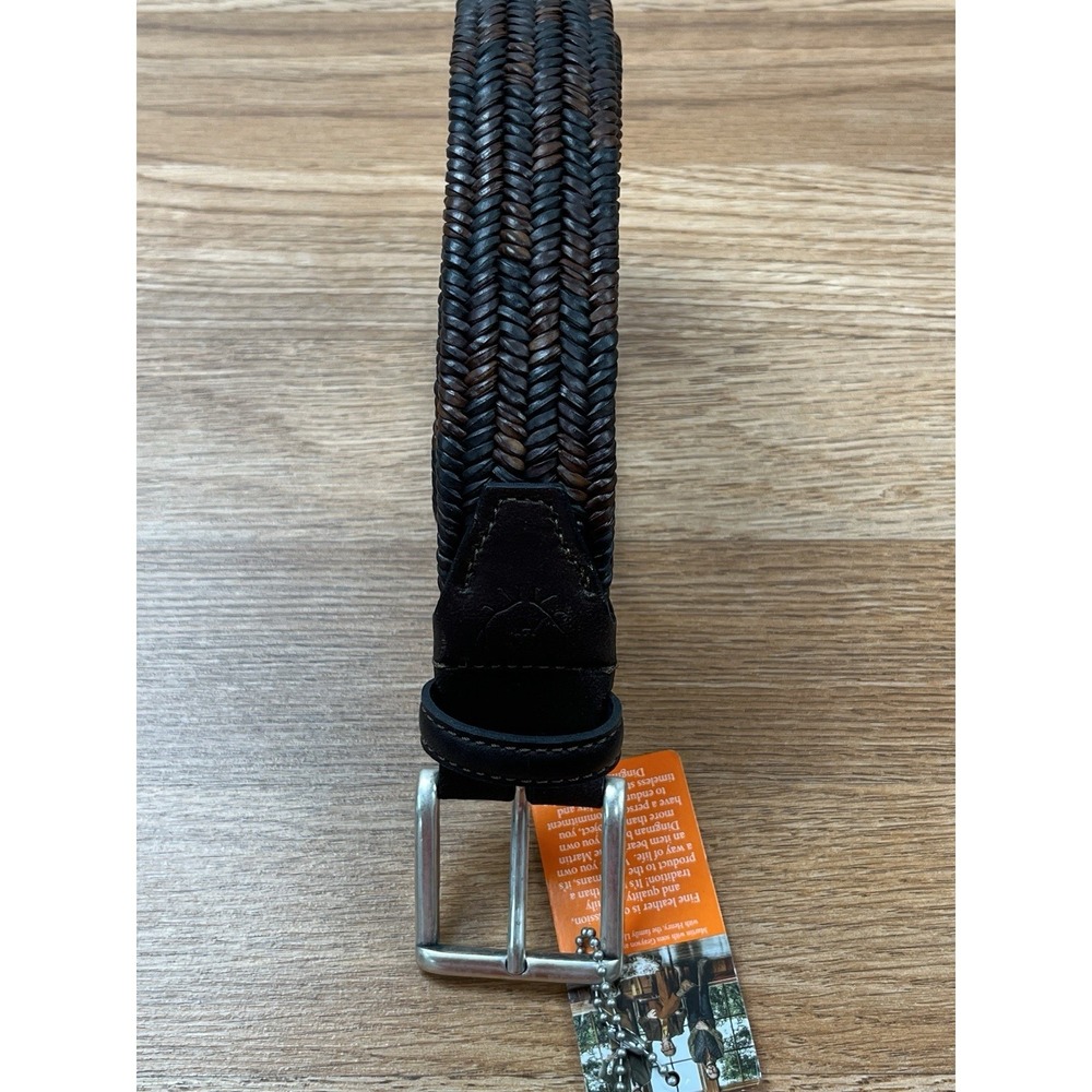 Martin Dingman Lexington Braided Italian Saddle Leather Elastic Belt, Brown, 42